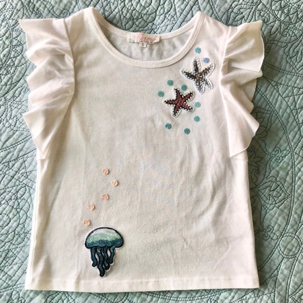 Truly Me Sequined Under the Sea Jellyfish Star Fish Shirt Top sz 5